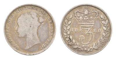 Великобритания 3 пенса 1880 Виктория (1837-1901) KM 730, Spink 3914 серебро 4658-953