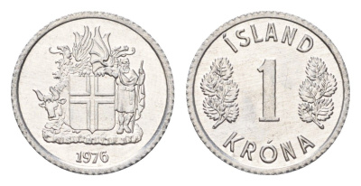 Исландия 1 крона 1976 KM 23 алюминий UNC 4687-763