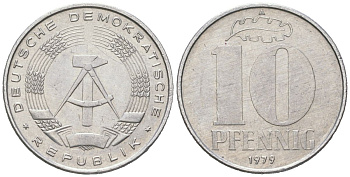 ГДР 10 пфеннигов 1979 A KM 10 алюминий 201-1025