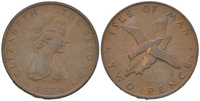 Остров Мэн 2 пенса 1976 Елизавета II (1952-2022) KM 34 бронза 4619-112