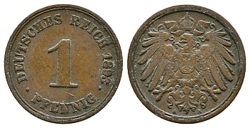ГЕРМАНИЯ 1 ПФЕННИГ 1893 А KM 10, J. 10 медь 4380-113