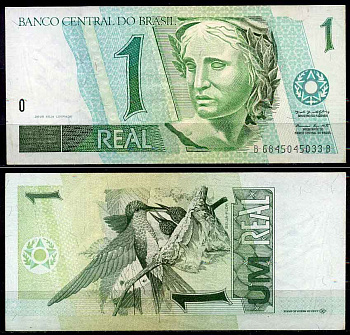 Бразилия 1 реал ND (1997-2003) серия B-B 6845, скульптура Республики Pick 243Ae бумага 2196-13-1-2