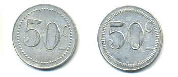 ФРАНЦИЯ 50 САНТИМОВ НАЧАЛО XX ВЕКА d 24 мм, вес около 1,0 гр., платежный жетон., платежный жетон алюминий 89-1033