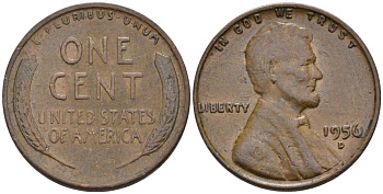 США 1 цент 1956 D, Линкольн KM А132 медь цинк 4564-259