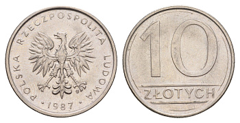 Польша 10 злотых 1987 MW Y 152.1 медно-никель UNC 4654-1016