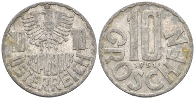 Австрия 10 грошей 1951 KM 2878 алюминий 60-643