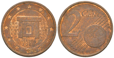 Мальта 2 евроцента 2008 F KM 126 сталь плакированная медью 4548-144