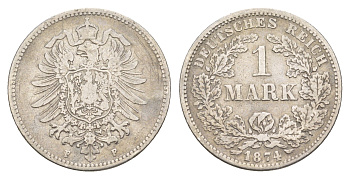 Германия 1 марка 1874 F, Вильгельм I (1861-1888) KM 7 серебро 4657-533