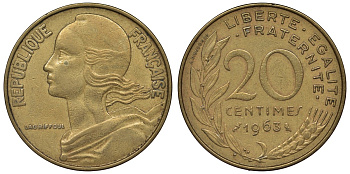 Франция 20 сантимов 1963 тип Marianne KM 930, Le Franc 156.3 медь алюминий никель 4128-224