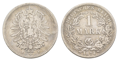 Германия 1 марка 1874 F, Вильгельм I (1861-1888) KM 7 серебро 4657-533