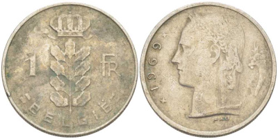 БЕЛЬГИЯ 1 ФРАНК 1969 BELGIE KM 143.1 медно-никель 175-254