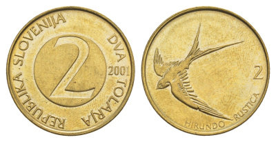 Словения 2 толара 2001  KM 5 латунь  UNC  4660-134