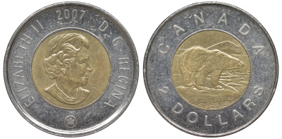 Канада 2 доллара 2007 полярный медведь KM 496 биметалл 4605-642