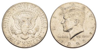 США 1/2 доллара (50 центов) 1995 P, Джон Кеннеди KM A202b медь плакированная медно-никелем aUNC 4517-742