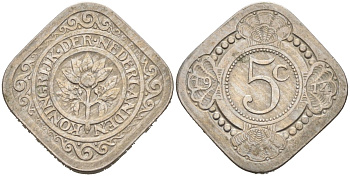 Нидерланды 5 центов 1914 Вильгельмина (1890-1948) KM 153 медно-никель 4575-841