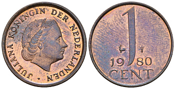 Нидерланды 1 цент 1980 Юлиана (1949-1980) KM 180 бронза UNC 220-522