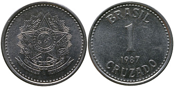 Бразилия 1 крузадо 1987 KM 605, Schon 114 нержавеющая сталь aUNC 4577-1211