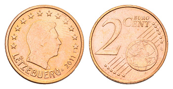 Люксембург 2 евроцента 2011 KM 76 сталь плакированная медью UNC 4602-617