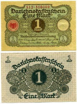 Германия 1 марка 1920 1 марта 1920, Веймарская республика Pick 58, Розенберг 64 бумага аUNC 7547-6-4