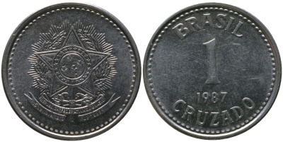 Бразилия 1 крузадо 1987 KM 605, Schon 114 нержавеющая сталь aUNC 4577-1211