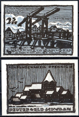 Шван (Мекленбург-Шверин) 25 пфеннигов 1922 Mehl Grabowski 1203.2-2/3 бумага UNC (пресс) 7555-55-2-2