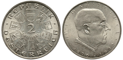 Австрия 2 шиллинга 1933 на смерть канцлера Игнаца Зейпеля KM 2849 серебро 413-2012