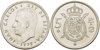 ИСПАНИЯ 5 ПЕСЕТ 1975 ХУАН КАРЛОС I KM 807 медно-никель 3457-722