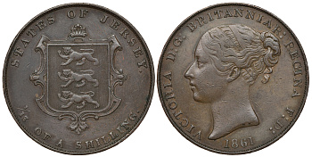 Джерси 1/13 шиллинга 1861 Виктория (1837-1901), большой формат KM 3 медь 650-232