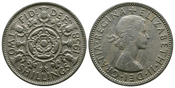 Великобритания 2 шиллинга (флорин) 1958 Елизавета II (1952-2022) KM 906, Spink 4146 медно-никель 4382-146