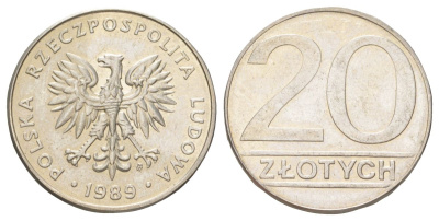 Польша 20 злотых 1989 Y 153.1 медно-никель UNC 4628-1012
