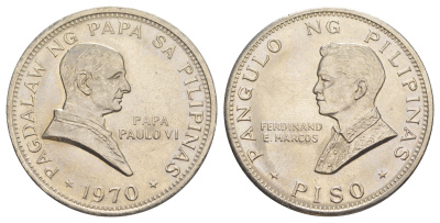 Филиппины 1 писо 1970 Визит Папы Павла VI KM 202 никель UNC 1082-4-24