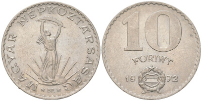 Венгрия 10 форинтов 1972 BP, статуя свободы KM 595 никель aUNC 190-1051
