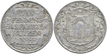 НИДЕРЛАНДЫ ЖЕТОН ND ХЁЙЗЕН ГАЗ ПФЕННИГ, ГАЗОВАЯ ФАБРИКА HUIZEN N.H., ДИАМЕТР 23,5 ММ. алюминий 65-1115