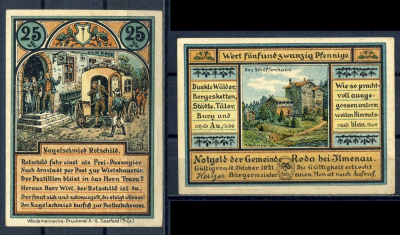 Рода-бей-Ильменау (Тюрингия,Германия) 25 пфеннигов 1921 бумага aUNC 7556-1-4-1