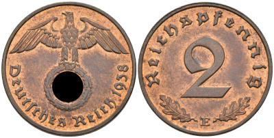 Германия 2 рейхспфеннига 1938 E KM 90, J.362 медь 4584-546