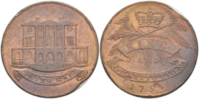 Великобритания 1/2 пенни 1794 Миддлсекс - Ньюгейт, Король и конституция Dalton & Hamer 394 медь 1518-1523