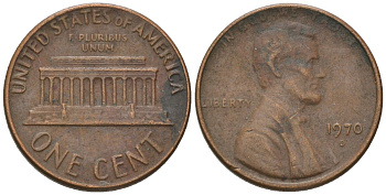 США 1 цент 1970 D, Линкольн KM 201 медь цинк 4567-1011
