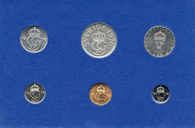 Швеция набор монетного двора из 6 монет 1976 в картоне, Карл XVI Густав (1973- ) KM MS4 UNC 7-5-7-216