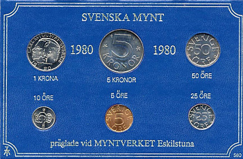 ШВЕЦИЯ НАБОР ИЗ 6 МОНЕТ 1980 04-062-233