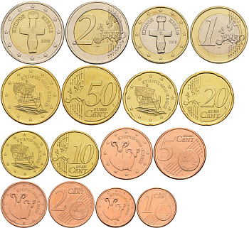 КИПР ЕВРОНАБОР ИЗ 8 МОНЕТ 2010 1, 2, 5, 10, 20, 50 ЕВРОЦЕНТОВ, 1 И 2 ЕВРО UNC 183-811