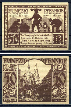 Падерборн (Вестфалия) 50 пфеннигов 1921 собор в Падерборн DeNG 1/2 1043.5-2/5 картон UNC (пресс) 7556-2-4-1