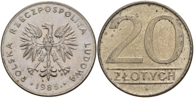Польша 20 злотых 1985 MW Y 153.1 медно-никель 4187-632