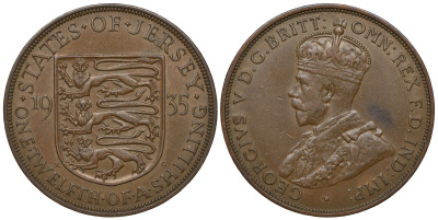 Джерси 1/12 шиллинга 1935 Георг V (1910-1936) KM 16 бронза 4383-821