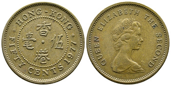 Гонконг 50 центов 1977 Елизавета II (1952-) KM 41 никель латунь 89-326