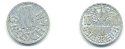 Австрия 10 грошей 1959 KM 2878 алюминий 83-357