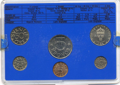 Швеция набор монетного двора из 6 монет 1979 в пластике Карл XVI Густав (1973- ) KM MS11 UNC 4-3-6-104