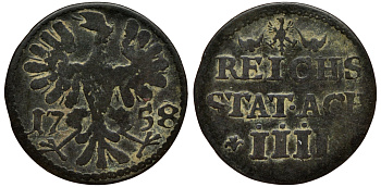 Ахен 4 геллера 1758 KM 31 медь 75-548