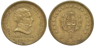 Уругвай 1 песо 1965 KM 46 алюминиевая бронза 190-837