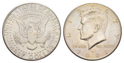США 1/2 доллара (50 центов) 2002 D, Джон Кеннеди KM A202b медь плакированная медно-никелем aUNC 4542-621