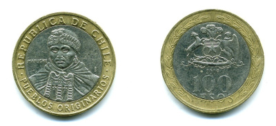 Чили 100 песо 2009 индейцы Мапуче KM 236 биметалл 29-1216
